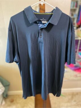Men's Navy Polo with Patterned Collar